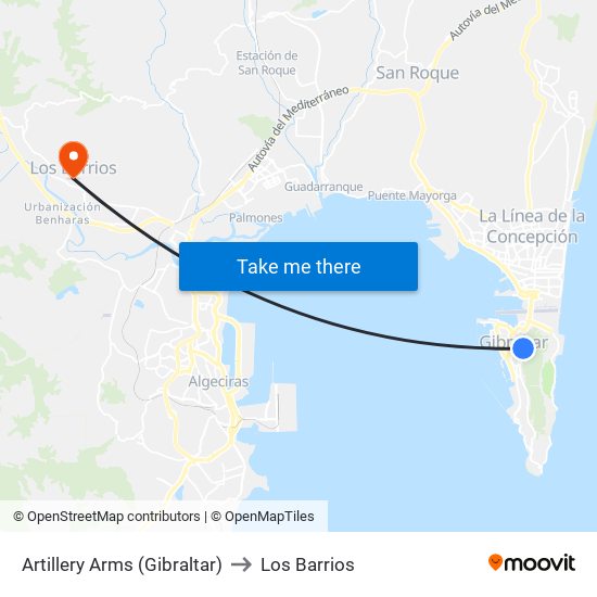 Artillery Arms (Gibraltar) to Los Barrios map