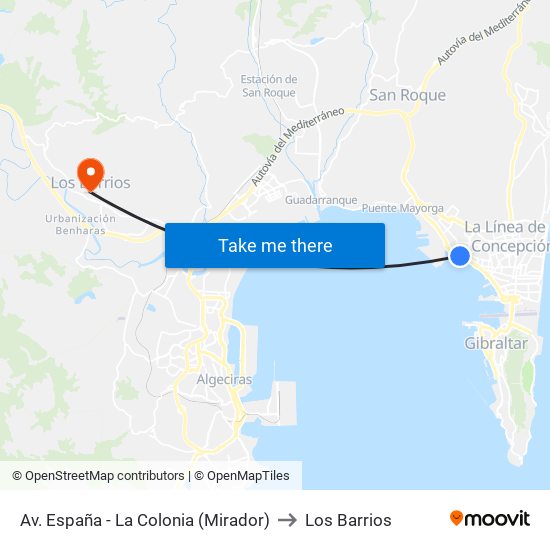 Av. España - La Colonia (Mirador) to Los Barrios map