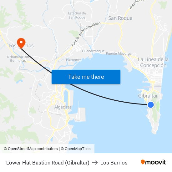 Lower Flat Bastion Road (Gibraltar) to Los Barrios map