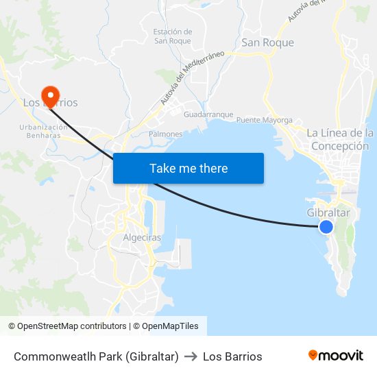 Commonweatlh Park (Gibraltar) to Los Barrios map
