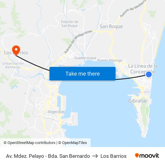 Av. Mdez. Pelayo - Bda. San Bernardo to Los Barrios map