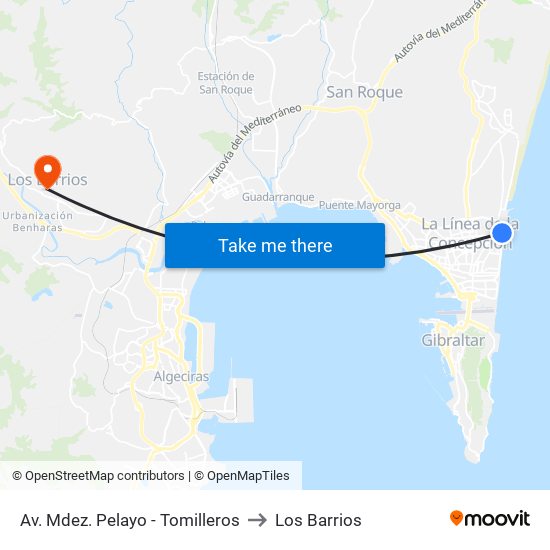 Av. Mdez. Pelayo - Tomilleros to Los Barrios map