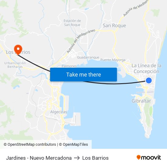 Jardines - Mercado Mayorista to Los Barrios map