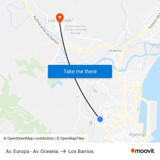 Av. Europa - Av. Oceanía to Los Barrios map