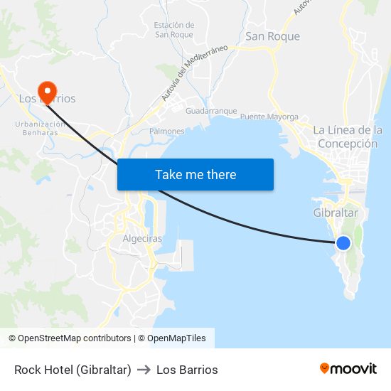 Rock Hotel (Gibraltar) to Los Barrios map