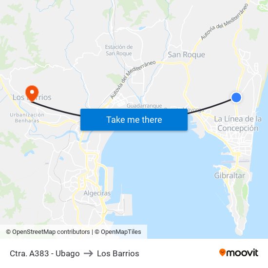 Ctra. A383 - Ubago to Los Barrios map