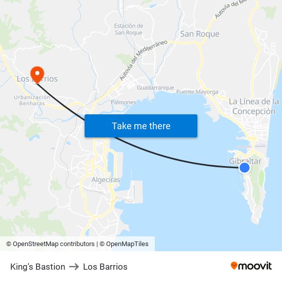 King's Bastion to Los Barrios map