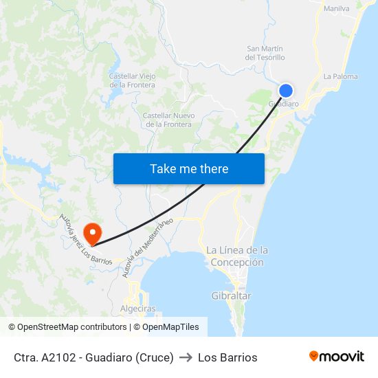 Ctra. A2102 - Guadiaro (Cruce) to Los Barrios map