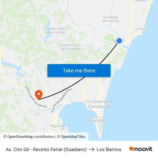 Av. Ciro Gil - Recinto Ferial (Guadiaro) to Los Barrios map