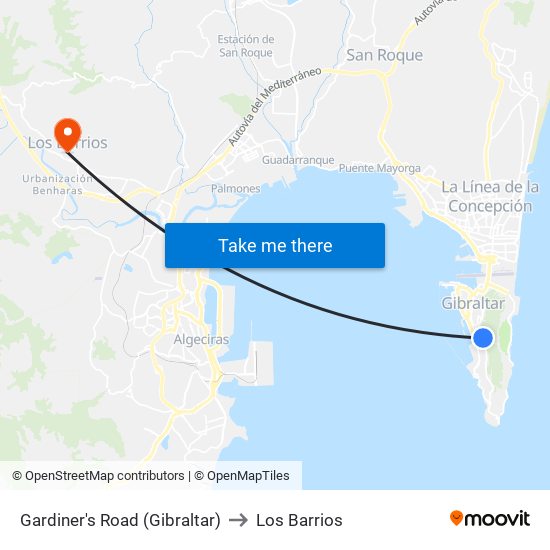 Gardiner's Road (Gibraltar) to Los Barrios map