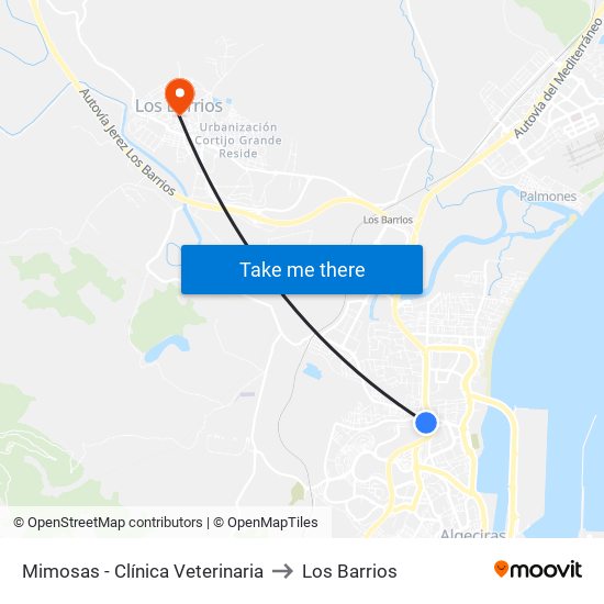 Mimosas - Clínica Veterinaria to Los Barrios map