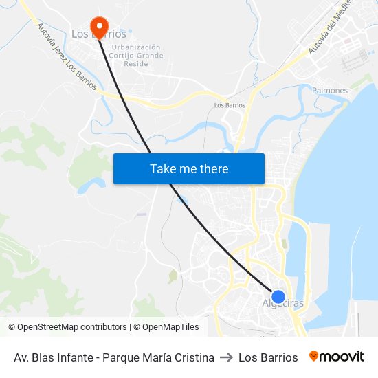 Av. Blas Infante - Parque María Cristina to Los Barrios map