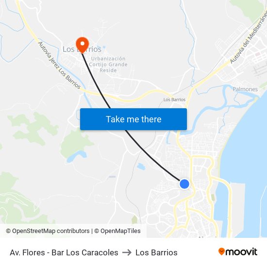 Av. Flores - Bar Los Caracoles to Los Barrios map