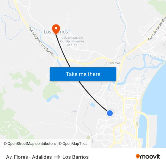 Av. Flores - Adalides to Los Barrios map