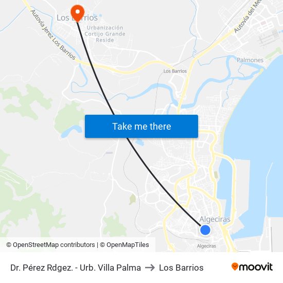 Dr. Pérez Rdgez. - Urb. Villa Palma to Los Barrios map