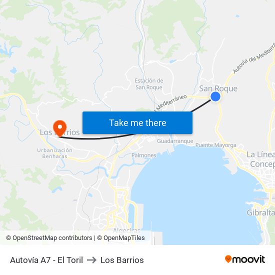 Autovía A7 - El Toril to Los Barrios map