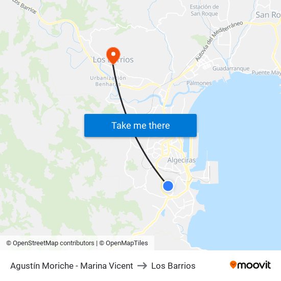 Agustín Moriche - Marina Vicent to Los Barrios map