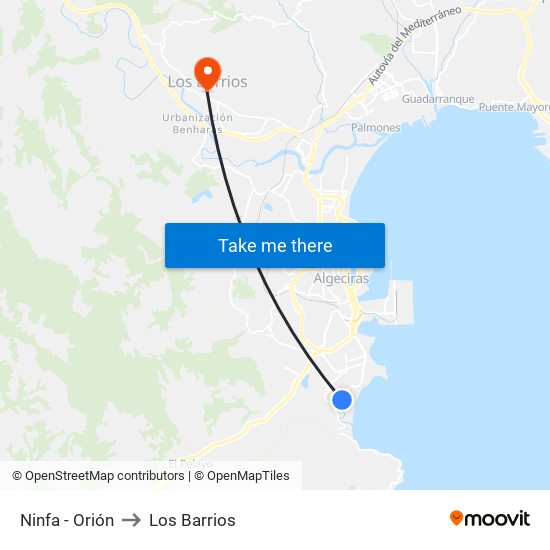 Ninfa - Orión to Los Barrios map