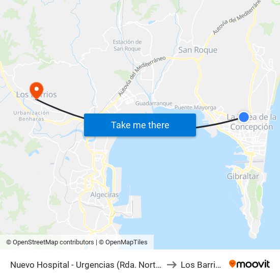 Nuevo Hospital - Urgencias (Rda. Norte) to Los Barrios map