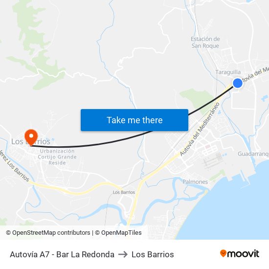 Autovía A7 - Bar La Redonda to Los Barrios map