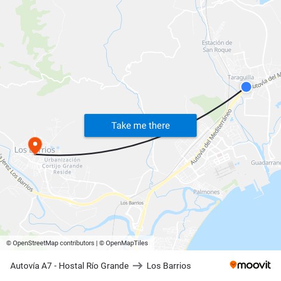 Autovía A7 - Hostal Río Grande to Los Barrios map