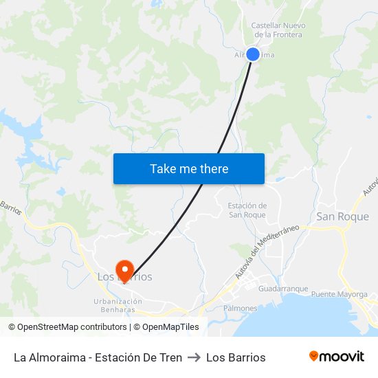 La Almoraima - Estación De Tren to Los Barrios map
