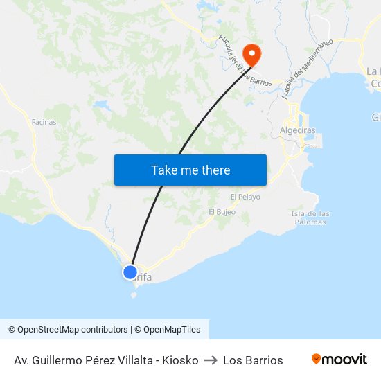 Av. Guillermo Pérez Villalta - Kiosko to Los Barrios map