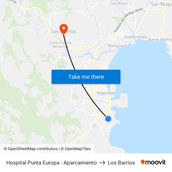 Hospital Punta Europa - Aparcamiento to Los Barrios map