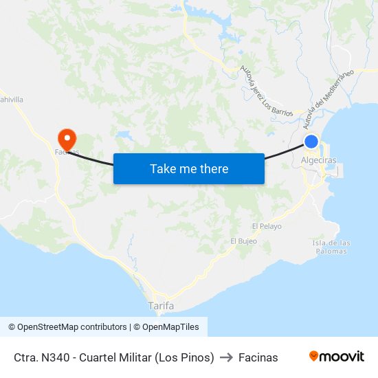 Ctra. N340 - Cuartel Militar (Los Pinos) to Facinas map