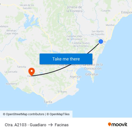 Ctra. A2103 - Guadiaro to Facinas map
