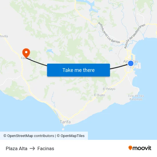 Plaza Alta to Facinas map