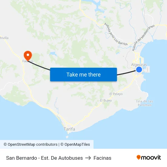 San Bernardo - Est. De Autobuses to Facinas map
