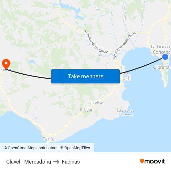 Clavel - Mercadona to Facinas map