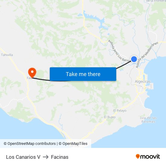 Los Canarios V to Facinas map