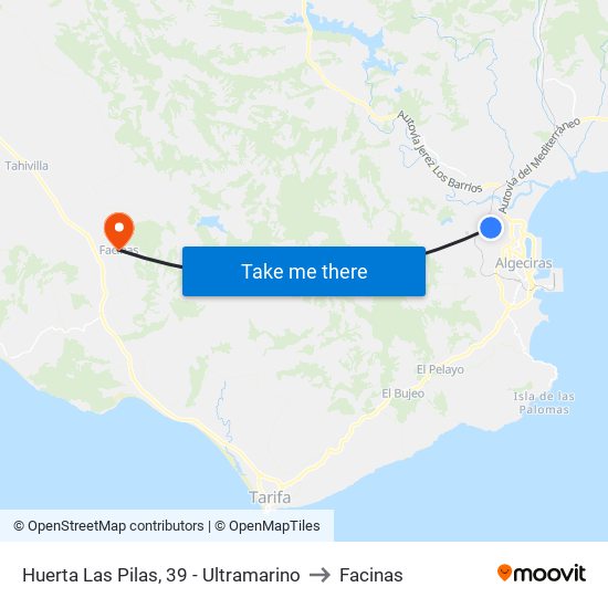 Huerta Las Pilas, 39 - Ultramarino to Facinas map