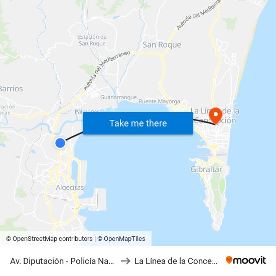 Av. Diputación - Policía Nacional to La Línea de la Concepción map
