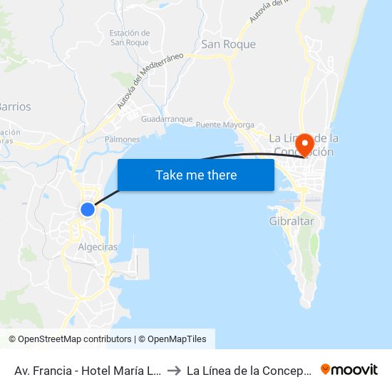 Av. Francia - Hotel María Luisa to La Línea de la Concepción map