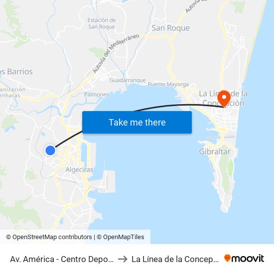 Av. América - Centro Deportivo to La Línea de la Concepción map