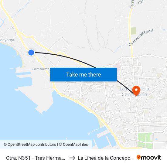 Ctra. N351 - Tres Hermanos to La Línea de la Concepción map