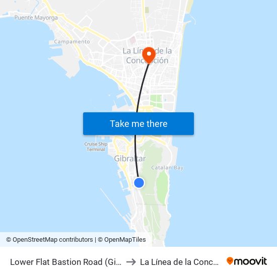 Lower Flat Bastion Road (Gibraltar) to La Línea de la Concepción map