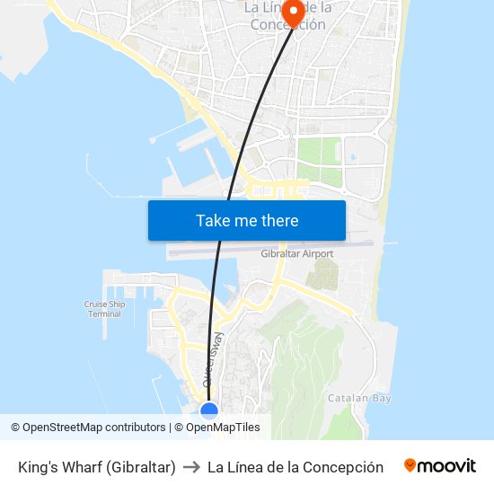 King's Wharf (Gibraltar) to La Línea de la Concepción map