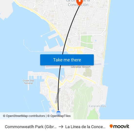 Commonweatlh Park (Gibraltar) to La Línea de la Concepción map