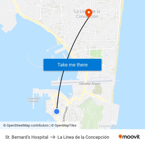 St. Bernard's Hospital to La Línea de la Concepción map