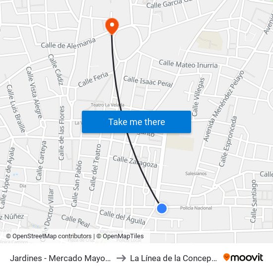 Jardines - Nuevo Mercadona to La Línea de la Concepción map