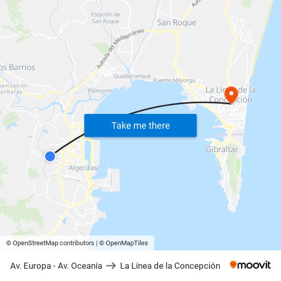 Av. Europa - Av. Oceanía to La Línea de la Concepción map