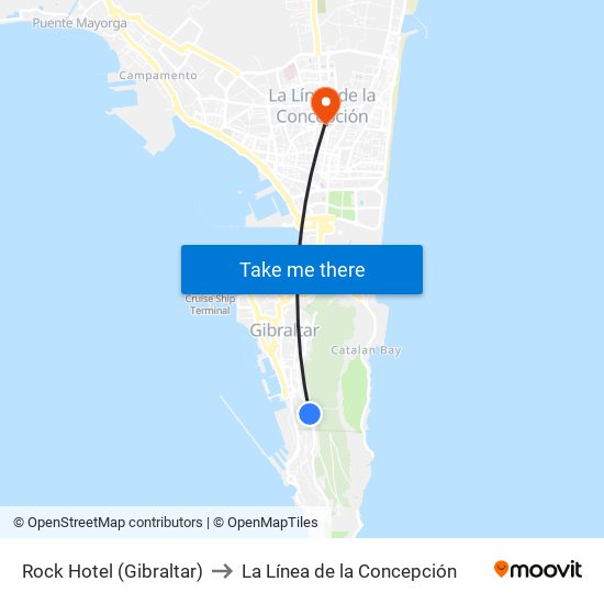 Rock Hotel (Gibraltar) to La Línea de la Concepción map