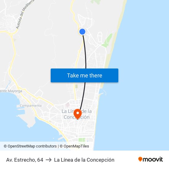 Av. Estrecho, 64 to La Línea de la Concepción map