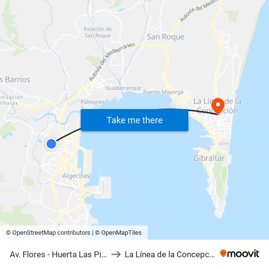 Av. Flores - Huerta Las Pilas to La Línea de la Concepción map