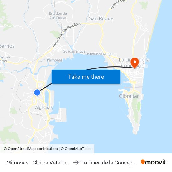 Mimosas - Clínica Veterinaria to La Línea de la Concepción map