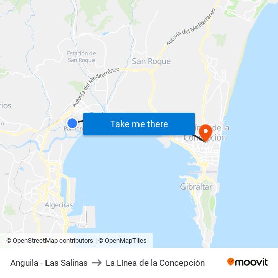 Anguila - Las Salinas to La Línea de la Concepción map